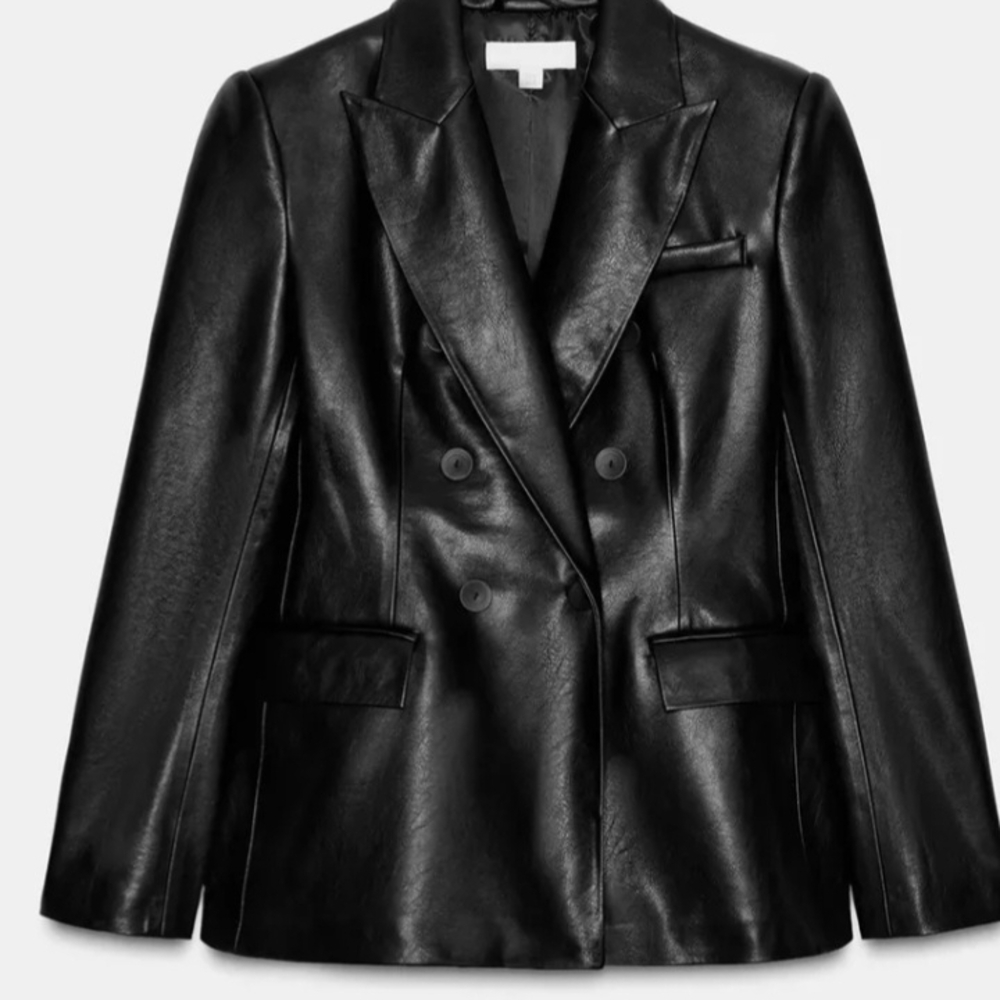 Zara-Black Double-Breasted Leather Jacket/blazer